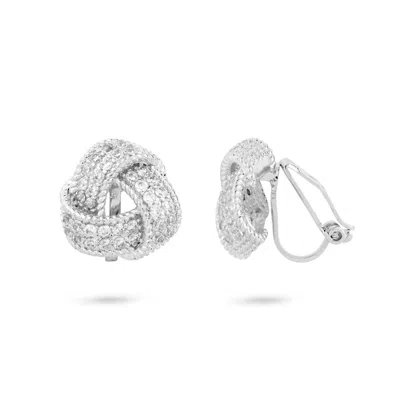 Gold Trip Women's White / Silver Crystal Knot Clip On Earrings In Silver In Multi