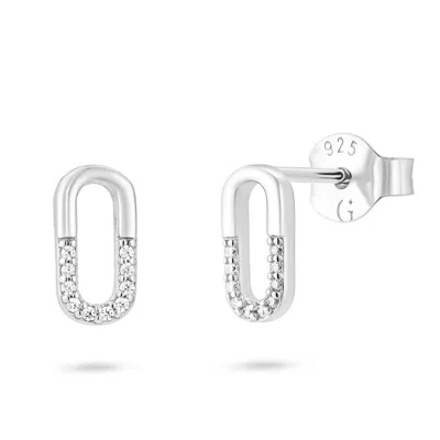 Gold Trip Women's White / Silver Crystal Oval Stud Earrings In Silver In Metallic