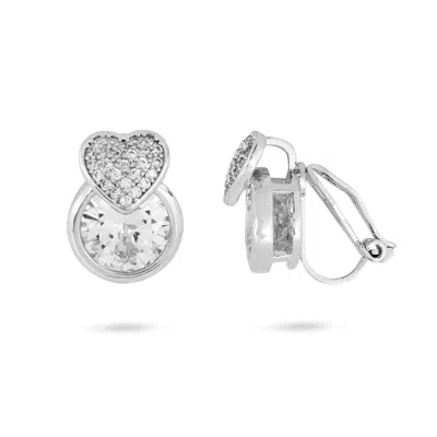 Gold Trip Women's White / Silver Cushioned Heart Clip On Earrings In Silver