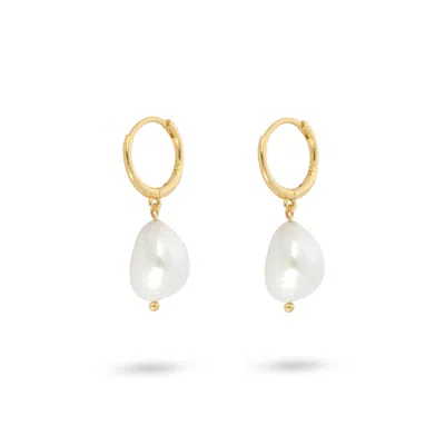 Gold Trip Women's White / Silver / Gold Pearl Drop Huggie Hoops In Gold In Multi