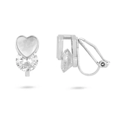 Gold Trip Women's White / Silver Heart Crystal Clip On Earrings In Silver In Metallic