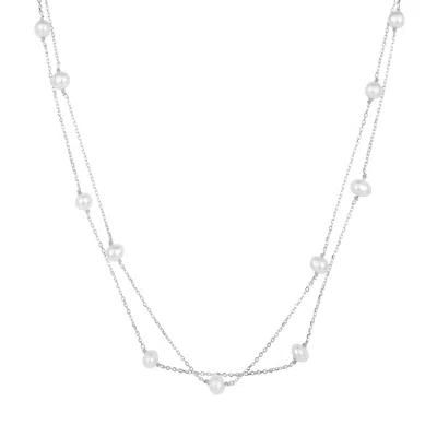 Gold Trip Women's White / Silver Layered Pearl Satellite Necklace In Silver In Metallic