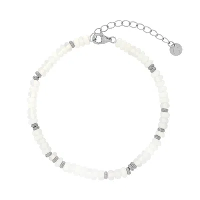 Gold Trip Women's White / Silver Moonstone Spacer Beaded Bracelet In Silver