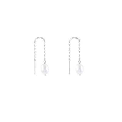 Gold Trip Women's White / Silver / Neutrals Pearl Threader Earrings In Silver