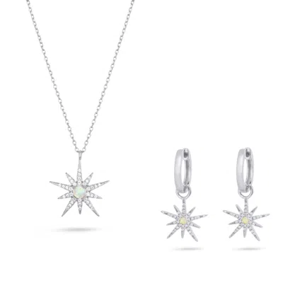 Gold Trip Women's White / Silver North Star Necklace & Earrings Set In Silver In Metallic