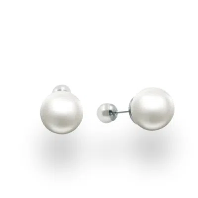 Gold Trip Women's White / Silver Pearl Double Stud Earrings In Silver