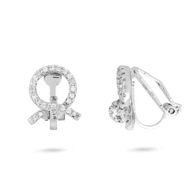 Gold Trip Women's White / Silver Round Bow Clip On Earrings In Silver