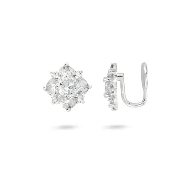 Gold Trip Women's White / Silver Silver Crystal Flower Clip On Earrings In Metallic