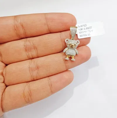 Pre-owned Goldbar Jeweler 10k Yellow Gold Real Diamond Teddy Bear Charm Pendant
