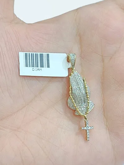 Pre-owned Goldbar Jeweler Real 10k Yellow Gold Praying Hands Charm Pendant 10kt For Chain Men Women