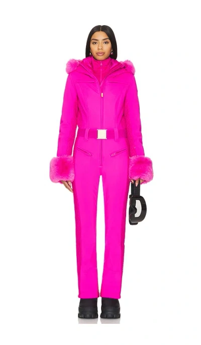 Goldbergh Angele Softshell Ski Suit With Fur Cuffs In Pink