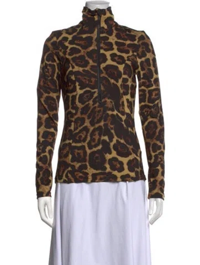 Pre-owned Goldbergh Animal Print Mock Neck Top In Brown