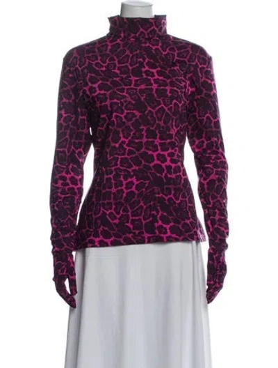 Pre-owned Goldbergh Animal Print Turtleneck Top In Pink