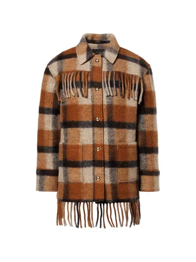 Goldbergh Arissa Check Fringed Shirt Jacket In Brown