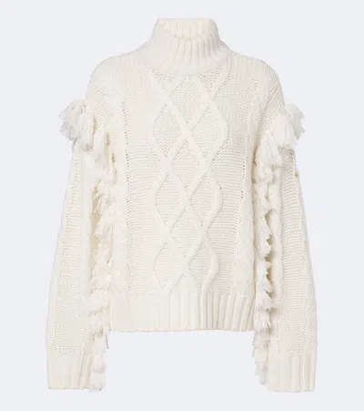 Goldbergh Brit Cable-knit Fringed Wool Sweater In White