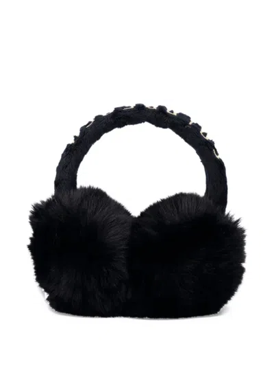 Goldbergh Fluffy Faux-fur Logo-embroidered Earmuffs In Black