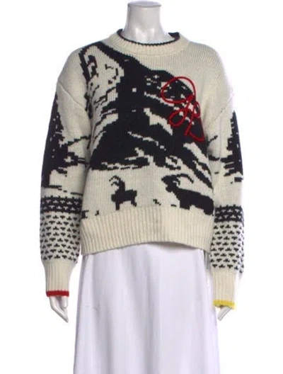 Pre-owned Goldbergh Graphic Print Crew Neck Sweater In White