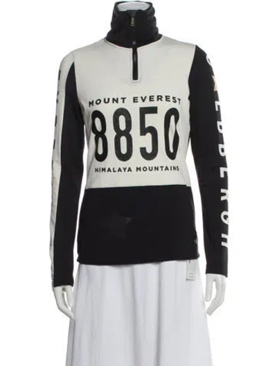 Pre-owned Goldbergh Graphic Print Mock Neck Top In Black