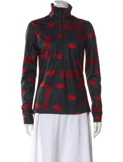 Pre-owned Goldbergh Graphic Print Mock Neck Top In Black