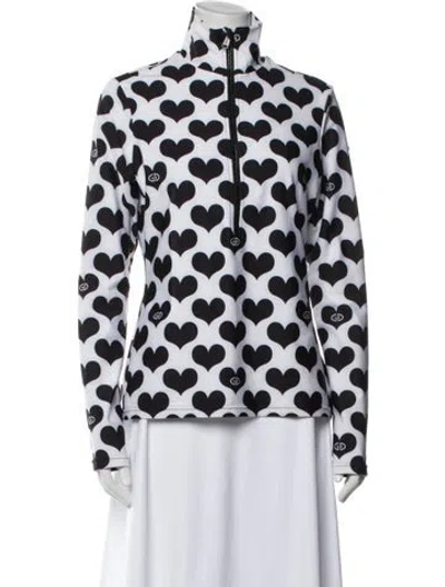 Pre-owned Goldbergh Graphic Print Mock Neck Top In White