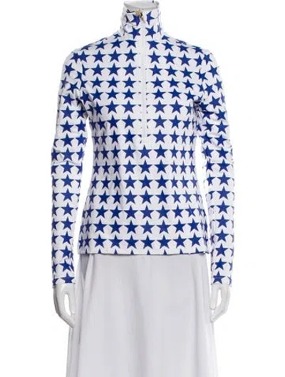 Pre-owned Goldbergh Graphic Print Mock Neck Top In White