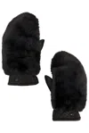 Goldbergh Hill Leather Mittens With Faux Fur Top In Black