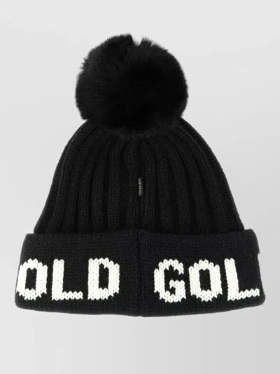 Goldbergh Hodd Knit Cap Foldover Cuff Pompom In Black