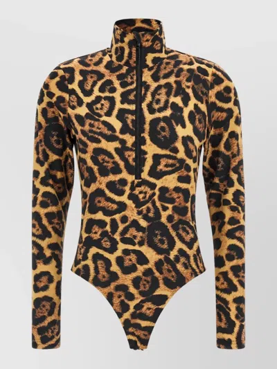 Goldbergh Jaguar-print High-neck Long-sleeve Bodysuit In Brown