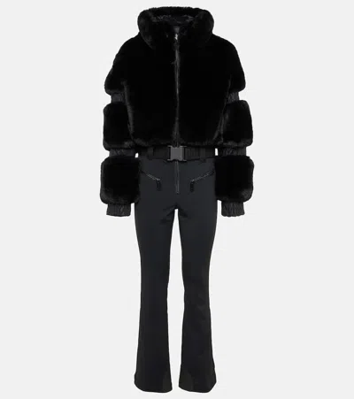 Goldbergh Lieke Belted Faux-fur Ski Suit In Black