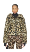 Goldbergh Pantera Leopard-print Hooded Padded Recycled Down Ski Jacket In Brown