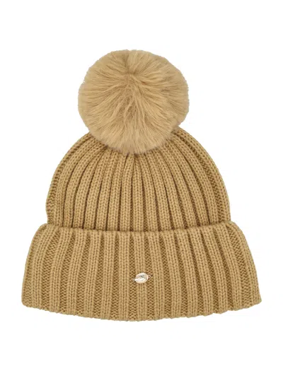 Goldbergh Pom Pom Knit Beanie In Larck Beige