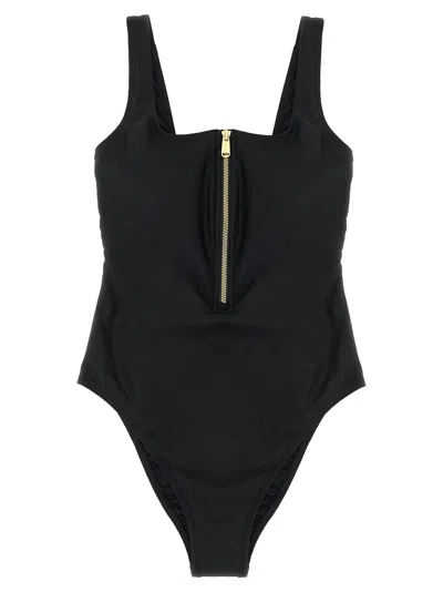 Goldbergh Square-neck Zip Front One-piece Swimsuit In Black