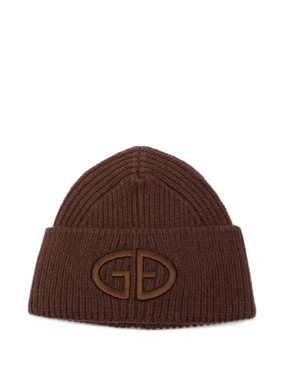 Goldbergh Valerie Logo-patch Ribbed-knit Beanie Hat In Brown