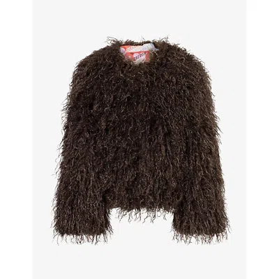 Goldbergh Womens Yua Reversible Shaggy Faux Fur Jacket Army In Brown