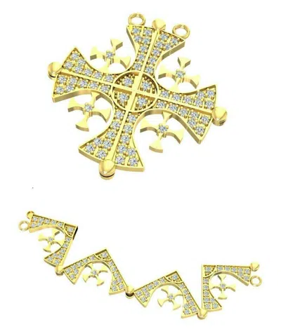 Pre-owned Golden Age 101 14k Gold Jerusalem Cross Necklace 64 Natural Diamonds 2 In 1 Magnetic Pendant In Yellow Gold