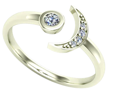 Pre-owned Golden Age 101 Crescent Moon Ring 5 Natural Diamonds 0.07 Tcw Solid 14k Gold Open Cuff Ring In White Gold