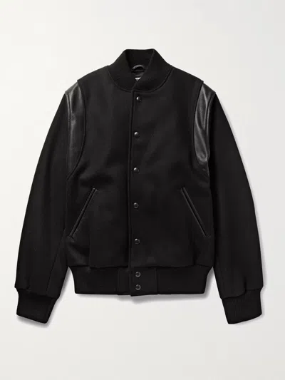 Golden Bear Hayes Leather-panelled Melton Virgin Wool-blend Varsity Jacket In Black