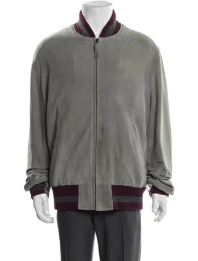 Pre-owned Golden Bear Leather Colorblock Pattern Bomber Jacket In Grey