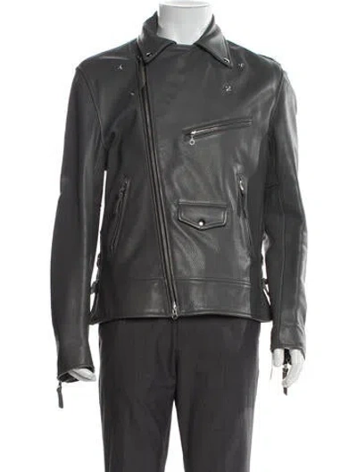 Pre-owned Golden Bear Leather Moto Jacket In Gray