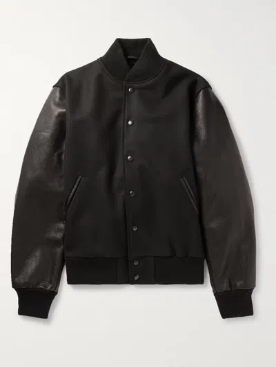 Golden Bear The Albany Wool-blend And Leather Bomber Jacket In Black