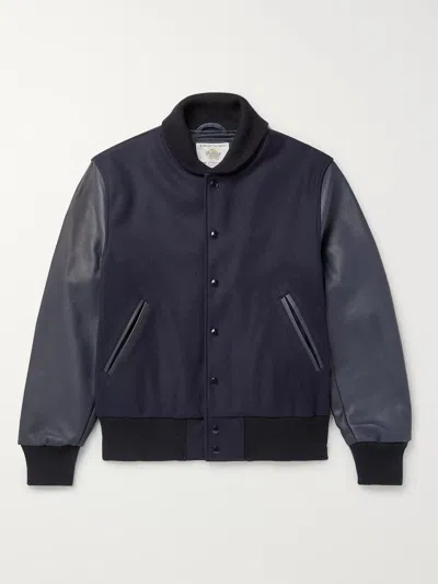 Golden Bear The Albany Wool-blend And Leather Bomber Jacket In Blue