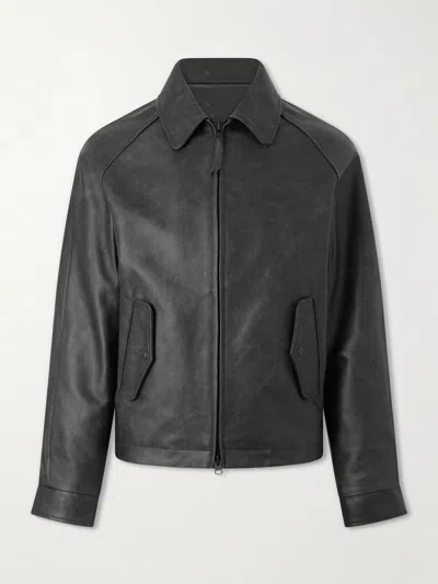 Golden Bear The Dunbear Leather Bomber Jacket In Black