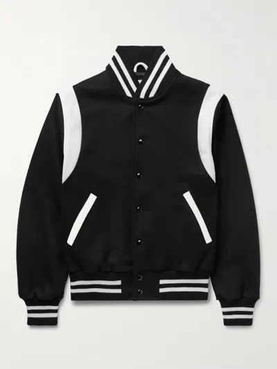 Golden Bear The Hayes Leather-panelled Wool-blend Bomber Jacket In Black