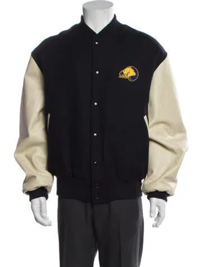 Pre-owned Golden Bear Virgin Wool Colorblock Pattern Varsity Jacket In Blue