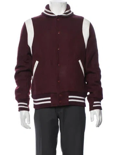 Pre-owned Golden Bear Virgin Wool Colorblock Pattern Varsity Jacket In Red