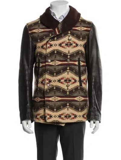 Pre-owned Golden Bear Virgin Wool Printed Denim Jacket In Brown