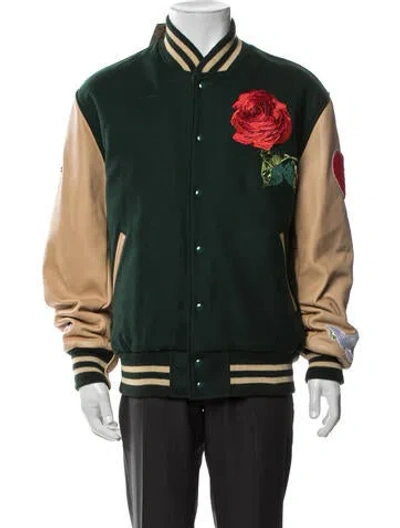 Pre-owned Golden Bear Wool Graphic Print Varsity Jacket In Green