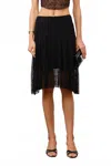 Golden Bethel Lace Flared Midi Skirt In Black In Black