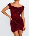 Golden Christina Off Shoulder Mini Wrap Dress In Burgundy In White