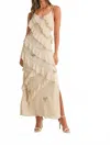Golden Cordi Bow Rhinestone Ruffle Maxi Dress In Cream In White